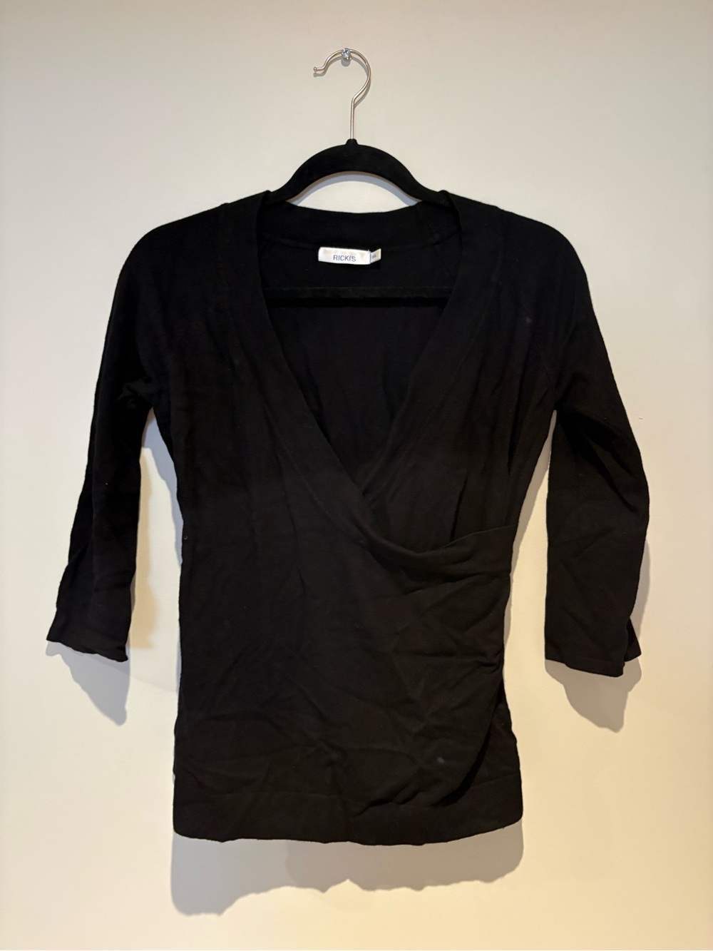 Ricki's Black Wrap-Style 3/4 Sleeve Top